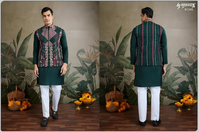 Rajwada Attire 2 by Shubhvastra Viscose Silk Mens Kurta With Koti Online Wholesale